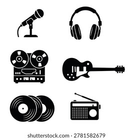black and white silhouette vector set of vintage music things