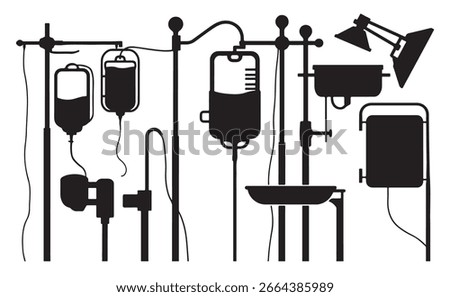 black and white silhouette vector set of medical instrument