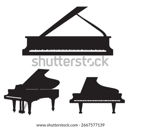 black and white silhouette vector set of grand piano