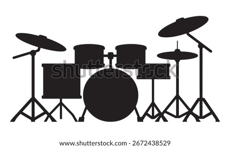 black and white silhouette vector set of acoustic drums