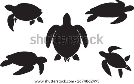 black and white silhouette vector set of sea turtles