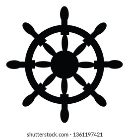 A black and white silhouette vector of a ship's wheel
