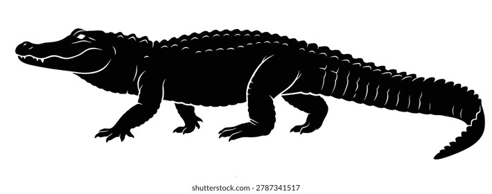 black and white silhouette vector of a smerican alligator