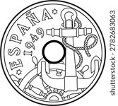 black and white silhouette vector spain coin 50 centiomos 1949