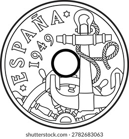 black and white silhouette vector spain coin 50 centiomos 1949