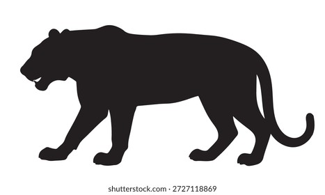 Vector blanco y negro de la silueta del tigre en el fondo blanco