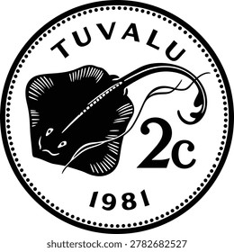 black and white silhouette vector tuvalu coin 2 cent
