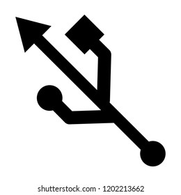 A black and white silhouette vector of a USB trident symbol