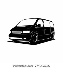 Black and white silhouette vector of van car. Commercial vehicles for urban logistics.