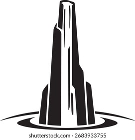 Silueta en blanco y negro Vector de una cascada
