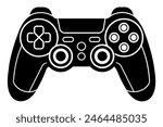 A black and white silhouette of a video game controller on a white background