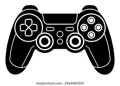 A black and white silhouette of a video game controller on a white background