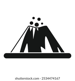 Black and white silhouette of a volcano erupting with smoke and ash