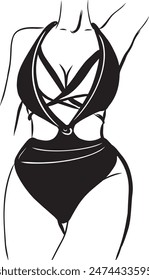 black and white silhouette of a woman in a swimsuit illustration
