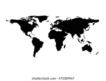 A black and white silhouette of a world map