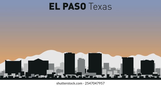 Black and white silhouettes of buildings on El Paso skyline. Vector on a colored background.