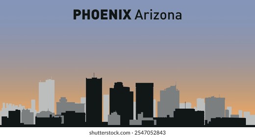 Siluetas en blanco y negro de edificios en el horizonte de Phoenix. Vector sobre un fondo de color.