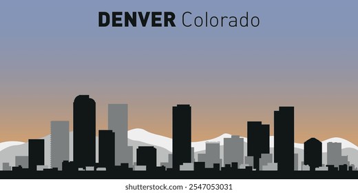 Siluetas en blanco y negro de edificios en el horizonte de Denver. Vector sobre un fondo de color.