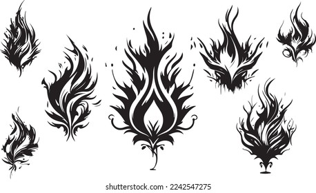 black and white silhouettes of flames