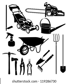 black and white silhouettes of a garden equipment