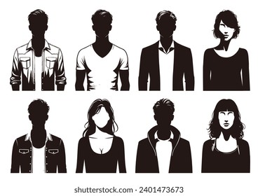 Black and white silhouettes of people set