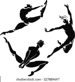 Black and white silhouettes of people . Vector.