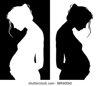 black and white silhouettes of pregnant