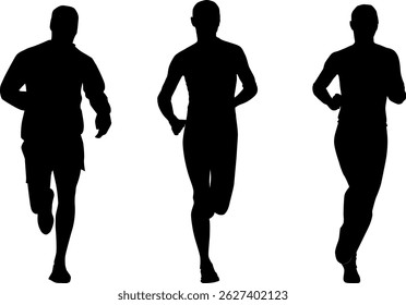 black and white silhouettes of running people, clipart, sports