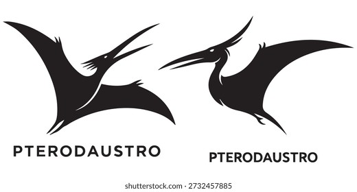 Black and white silhouettes of two pterodactyls with text below eps 10