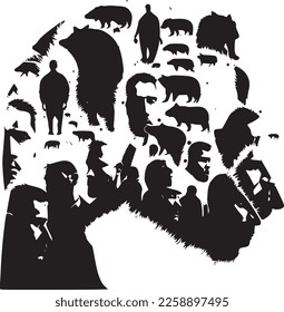 Black and white silhouettes within silhouettes