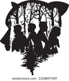 Black and white silhouettes within silhouettes