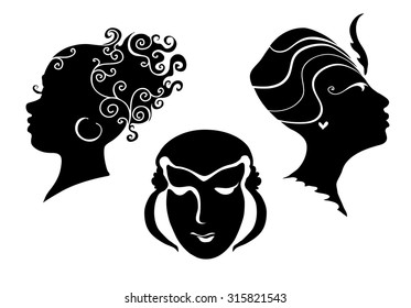 Black and white silhouettes of a women`s heads