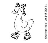 Black and white silly goose doodle, isolated cartoon character. Silly goose on the loose. Silly goose meme shirt. Funny goose, hand drawn vector illustration in flat style.