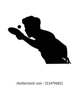 BLACK AND WHITE SILUET PEOPLE ARE DOING SERVICE AT TABLE TENNIS