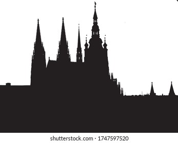 
black and white silulet of St. Vitus Cathedral in Prague near Prague Castle