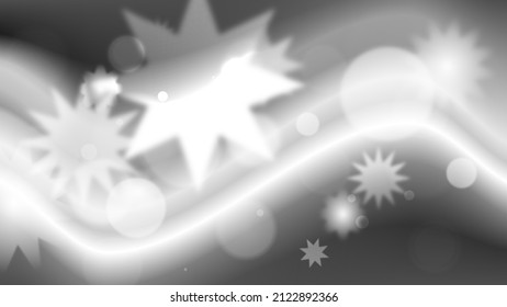 Black and White Silver waves line background with bokeh star particles	
