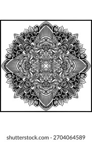 black and white simetris mandala square with details ornamental