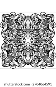 black and white simetris mandala square with details ornamental