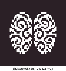 black and white simple 1bit pixel art artificial intelligence icon. human brain