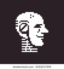 black and white simple 1bit pixel art artificial intelligence icon. humanoid robot head