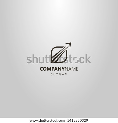 black and white simple abstract line art vector logo of taking off airplane in a leaf frame