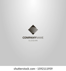black and white simple abstract vector logo of rhombus with arched stripes below