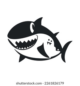 Black and white Simple aesthetic logo with Cheerful shark.