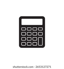 Black and white simple calculator icon, featuring rounded keys in a vector illustration on a clean white background. Isolated and minimal illustration, simple design.