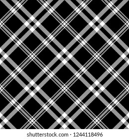 Black white simple check plaid seamless pattern. Vector illustration.