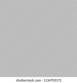 Black and white simple diagonal straight pinstripes, narrow streaks seamless repeat background, pattern. Oblique, tilted lines, inclined fine stripes, bars. Hatching template. Striped dynamic texture.