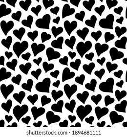 Black and white simple digital drawing seamless pattern with hearts in doodle style.  Great basic for print, badge, party invitation, banner, holidays cards, print, paper, design.