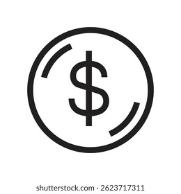 Símbolo de Vector de silueta de icono de moneda de dólar simple en blanco y negro