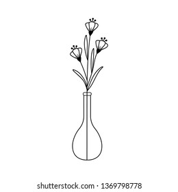 Black and white simple doodle flowers in a glass vase.Minimalistic botanical illustration for posters,stickers,print on t-shirts,mug print,decoration for greeting cards,planners and more