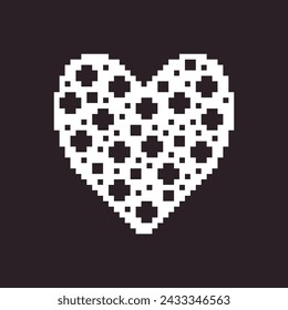 black and white simple flat 1bit pixel art abstract heart made of round holes icon